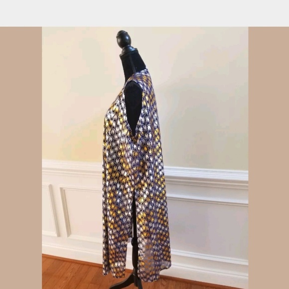 LuLaRoe Joy Blue Silver Gold Vest Duster Sz Large - Picture 3 of 8